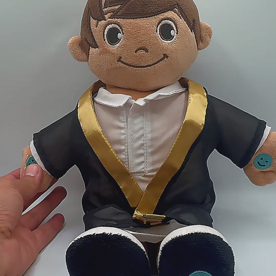 Khaled Muslim Doll wearing traditional clothing. Explaining bismillah and how to pronounce it. Halal gift, islamic educational toy